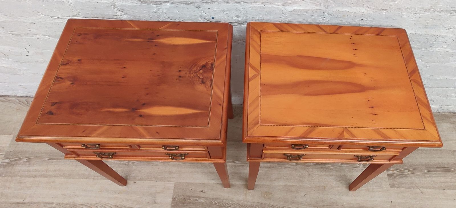Pair Of Reproduction Yew Wood Side Tables photo for sale