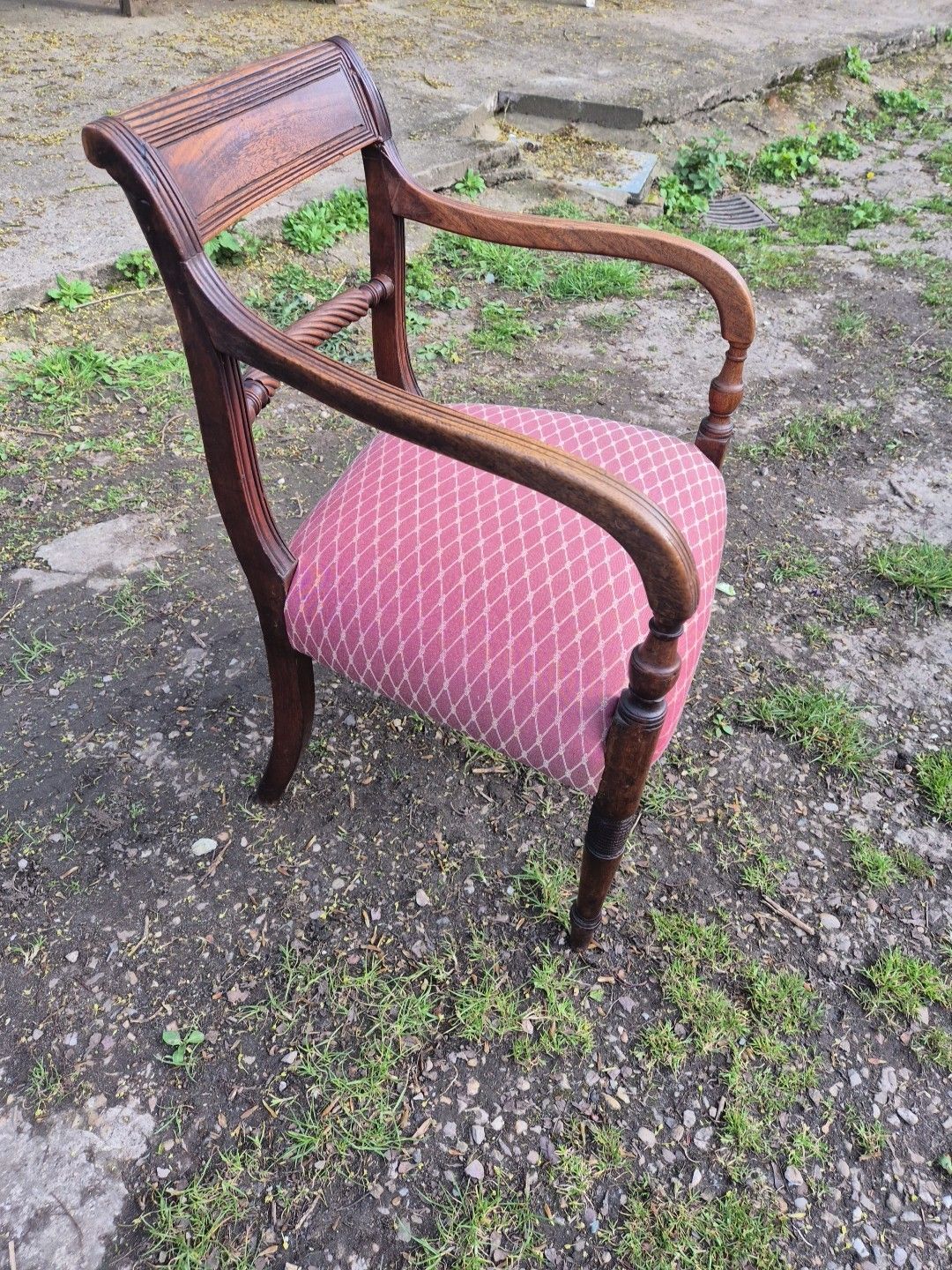 Oak Elbow Chair With Rope Twist Back, Regency, Open Arm Chair photo vinterior