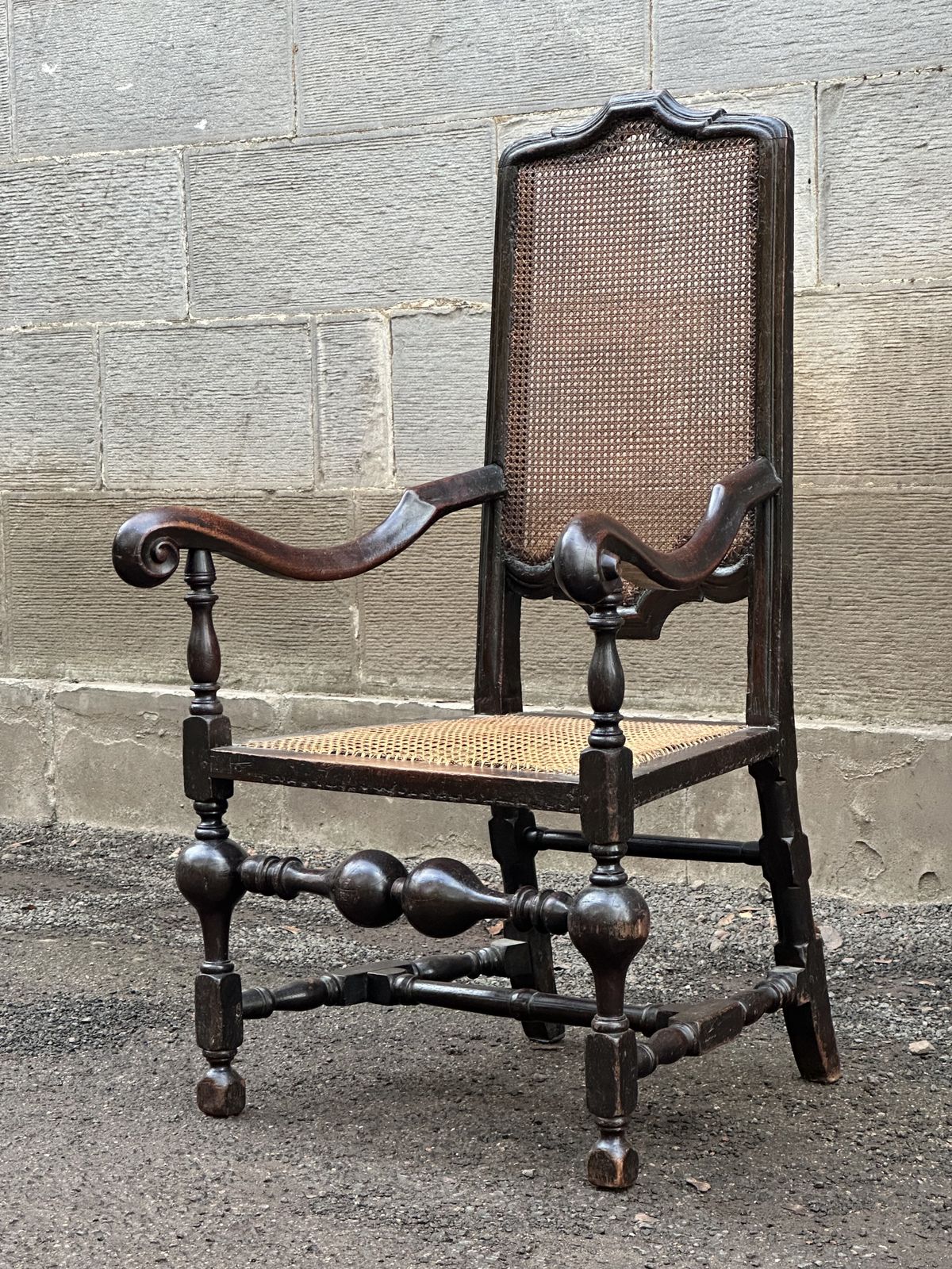 An Interesting Painted Walnut Open Armchair In The Carolean Taste, Possibly American, C.1700 1720
