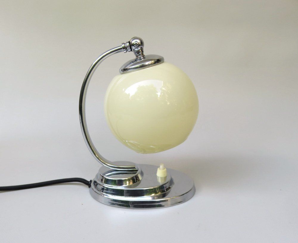 Art Deco Chrome Plated Bedside Lamp With Glass Shade, 1930s photo for sale