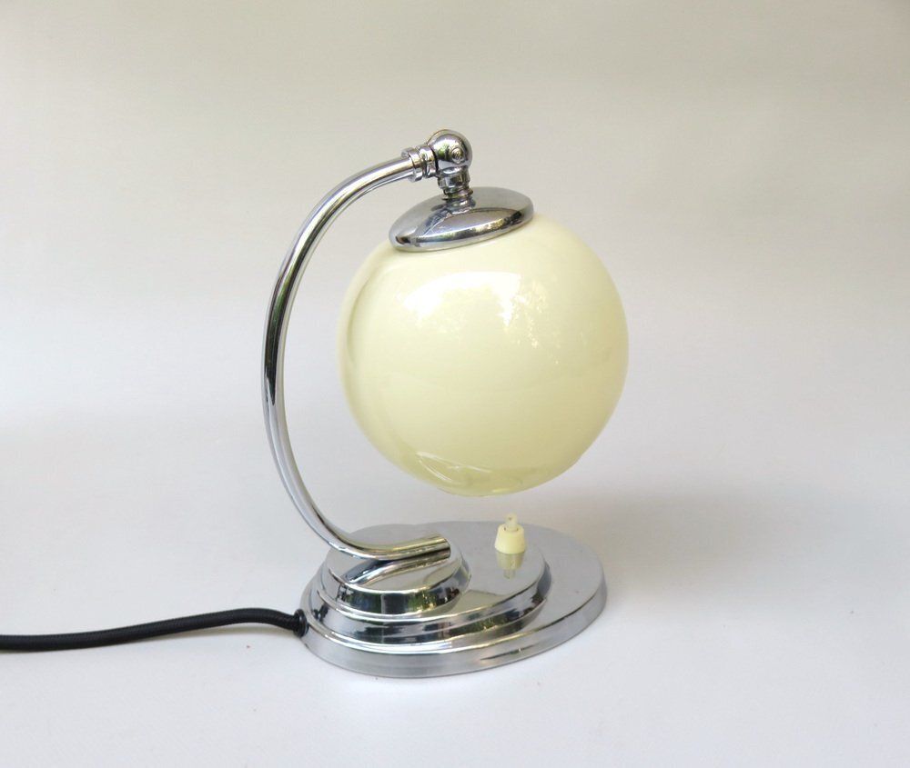 Art Deco Chrome Plated Bedside Lamp With Glass Shade, 1930s photo vinterior