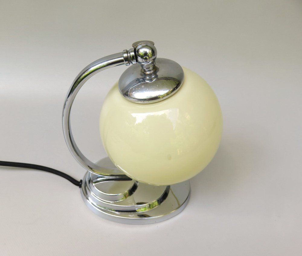 Art Deco Chrome Plated Bedside Lamp With Glass Shade, 1930s photo vintage