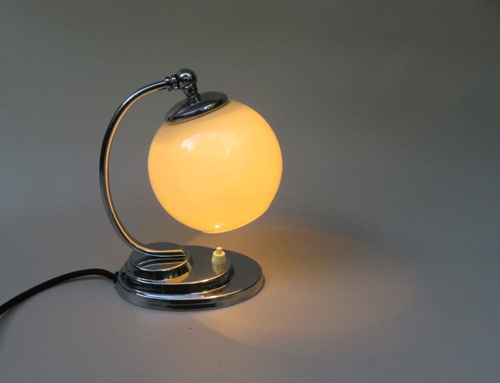 photo furniture Art Deco Chrome Plated Bedside Lamp With Glass Shade, 1930s
