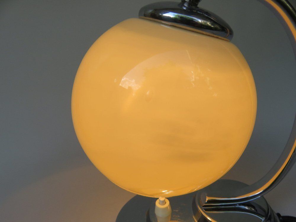 Lighting Art Deco Chrome Plated Bedside Lamp With Glass Shade, 1930s photo