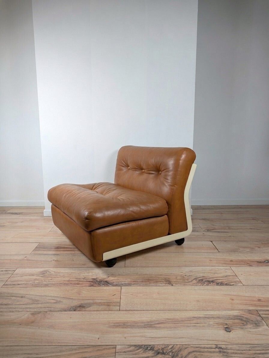 Vintage Italian “Amanta” Tan Leather Lounge Chair By Mario Bellini For C&B Italia, 1975 Mcm photo furniture