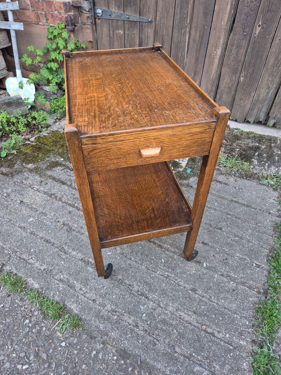 1930s Oak Light Weight Drinks/Tea Trolley,2 Tiers With Drawer & Original Castors photo furniture