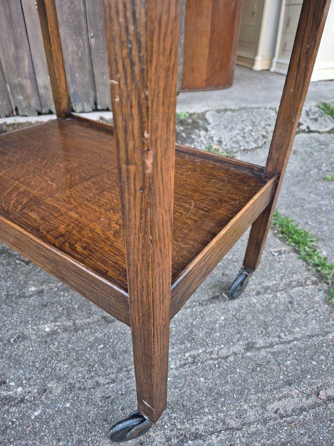 photo furniture 1930s Oak Light Weight Drinks/Tea Trolley,2 Tiers With Drawer & Original Castors