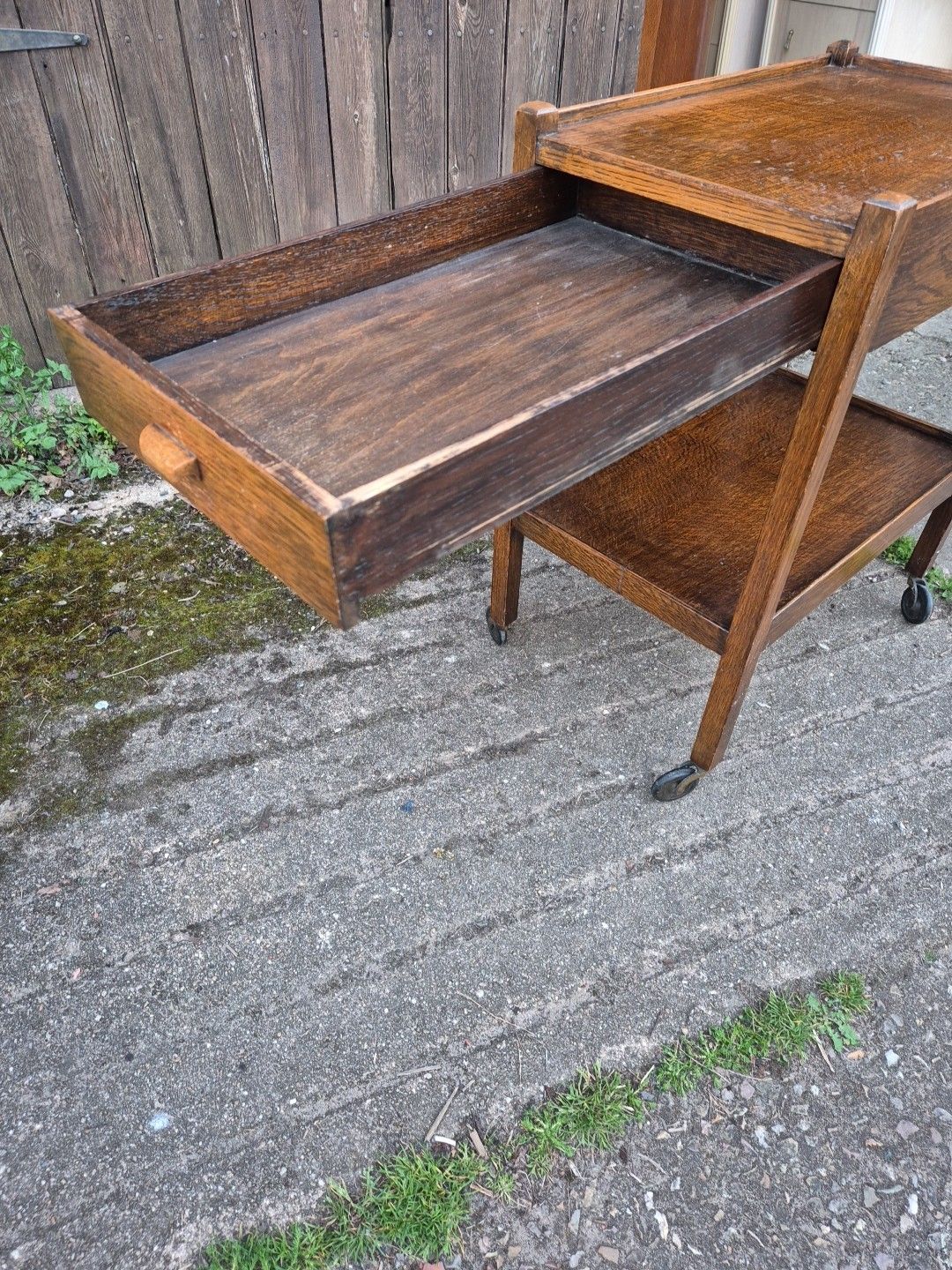 photo vinterior 1930s Oak Light Weight Drinks/Tea Trolley,2 Tiers With Drawer & Original Castors