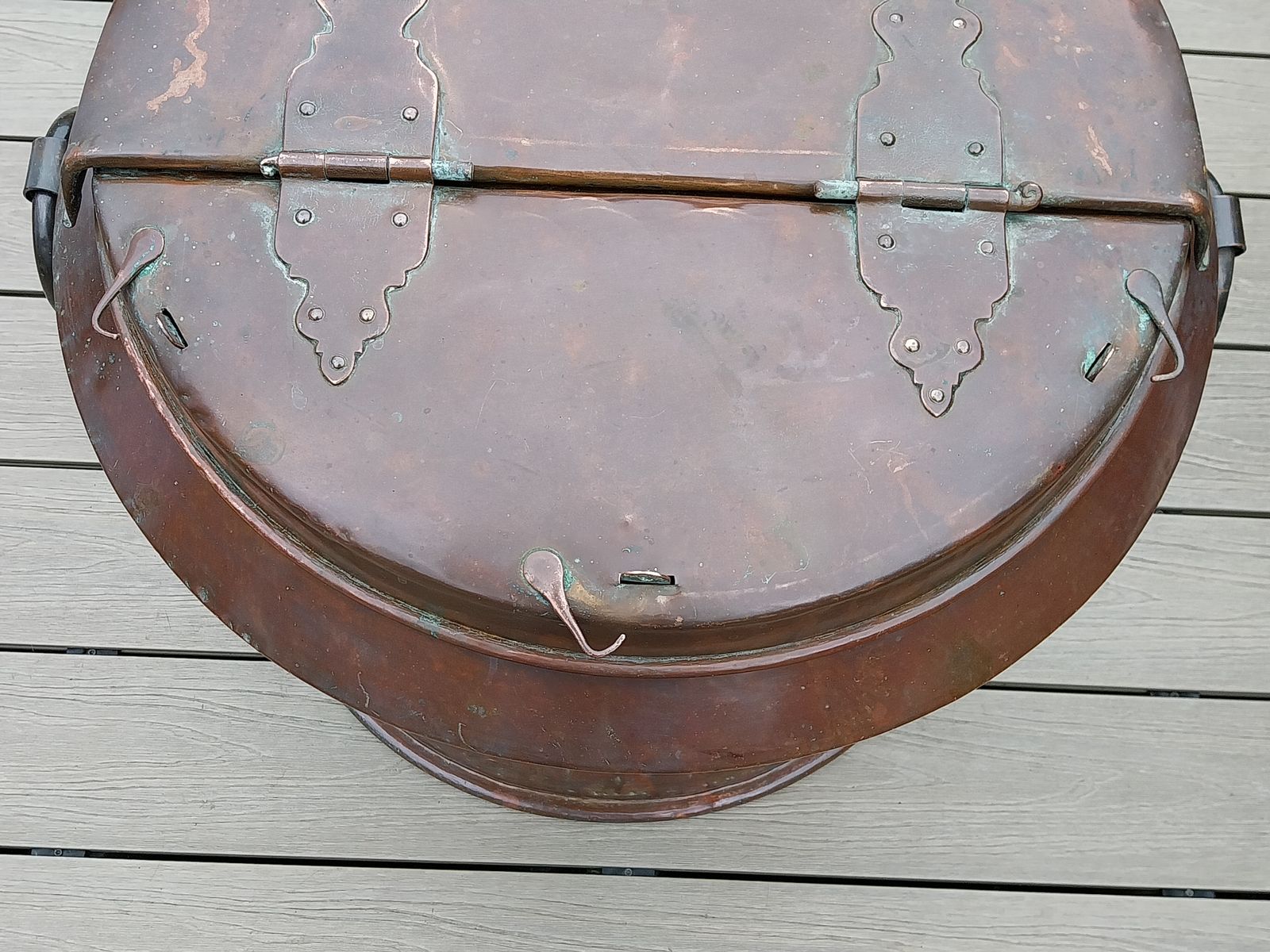 photo furniture Antique Copper Log Bin Huge French Copper 19th Century Water Carrier Log Box.