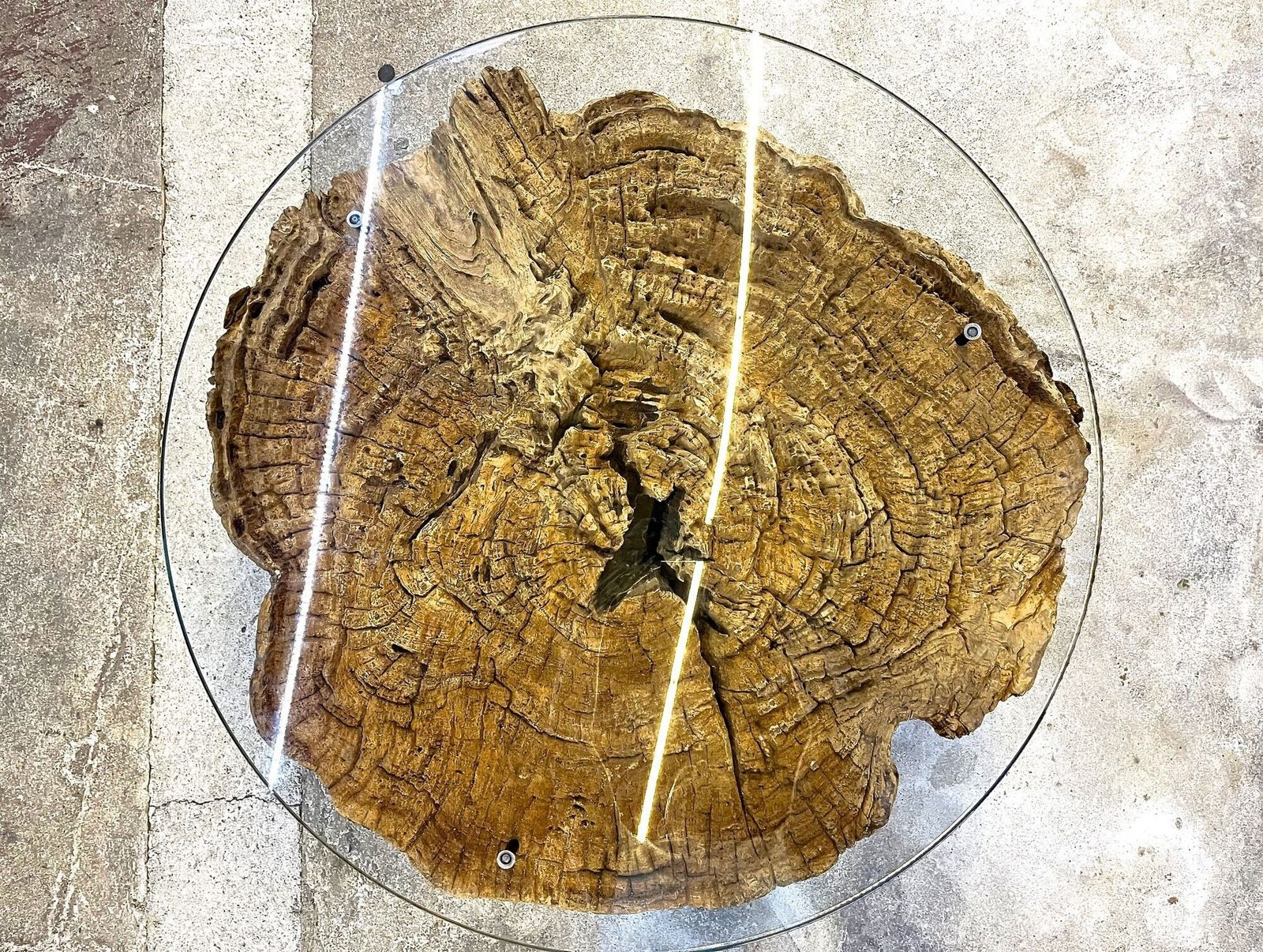 Modern Organic Driftwood Coffee Table With Glass Top, Black Steel Base, Idn 2025 photo Furniture