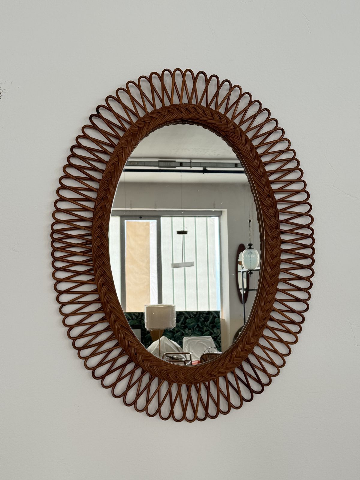 Italian Wall Mirror With Organic Bamboo And Wicker Frame, 1960s photo Home Decor