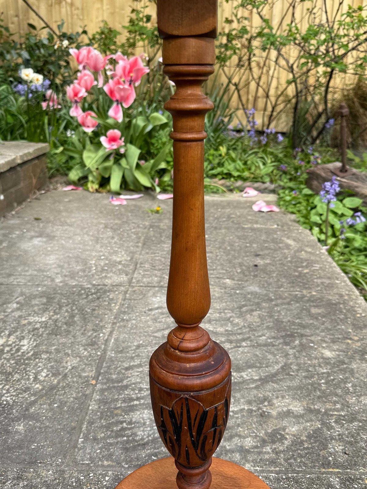 photo for sale Vintage Wooden Plant Stand | 1970s Handcrafted Turned Wood Pedestal Stand | Folk Style Display Stand