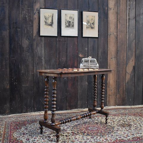 Antique Mahogany Country House Chess Checkers Bobbin Turned Leg Side Sofa Table photo for sale