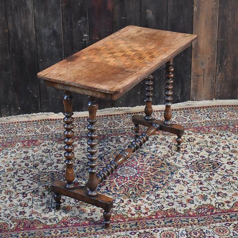 Antique Mahogany Country House Chess Checkers Bobbin Turned Leg Side Sofa Table photo buy