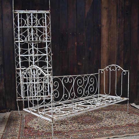 Antique 19th Century French Wrought Iron Folding Day Bed Childs's Cot Bench Pair photo furniture