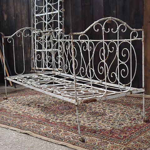 Antique 19th Century French Wrought Iron Folding Day Bed Childs's Cot Bench Pair photo vintage