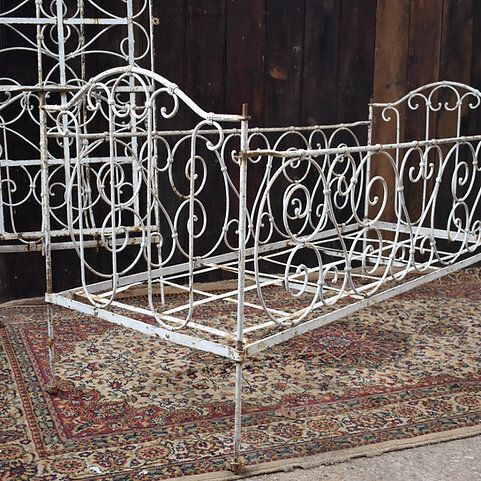 photo for sale Antique 19th Century French Wrought Iron Folding Day Bed Childs's Cot Bench Pair