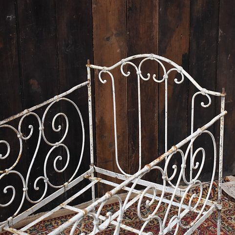 Garden Furniture Antique 19th Century French Wrought Iron Folding Day Bed Childs's Cot Bench Pair photo