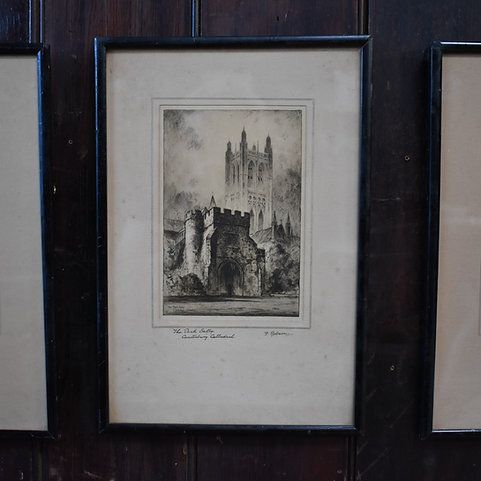 Art Antique Featherstone Robson Canterbury Chester Worchester Catheral Etching Trio photo