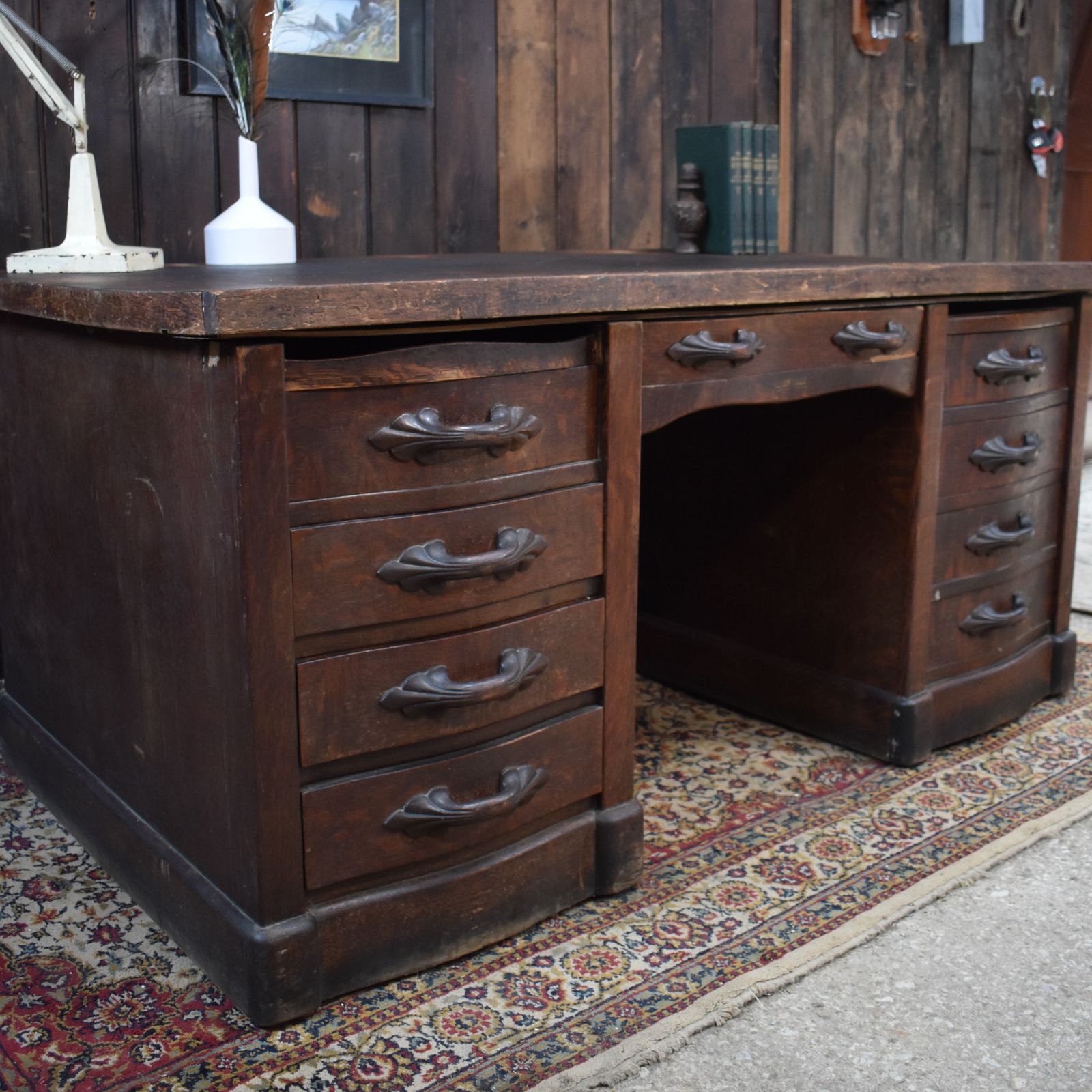 Antique Leyden And Van Beest Oak Twin Pedistal Country House Large Estate Desk photo vinterior