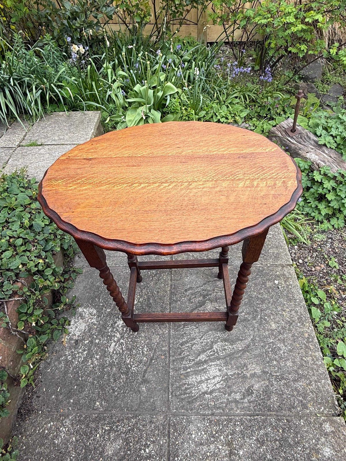 Vintage Oak Barley Twist Side Table, Bobbin Leg Occasional Table photo vinterior