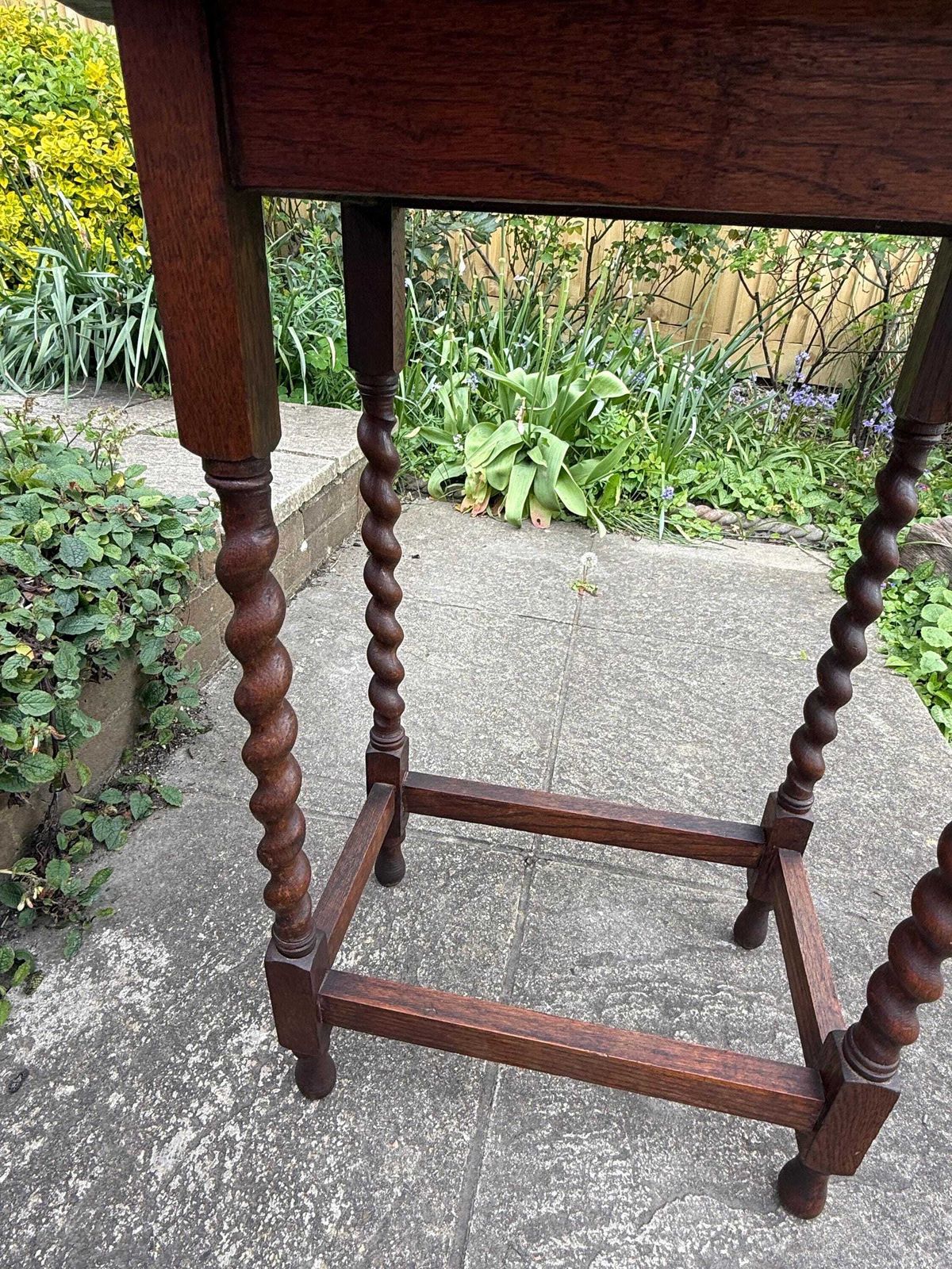 Furniture Vintage Oak Barley Twist Side Table, Bobbin Leg Occasional Table photo