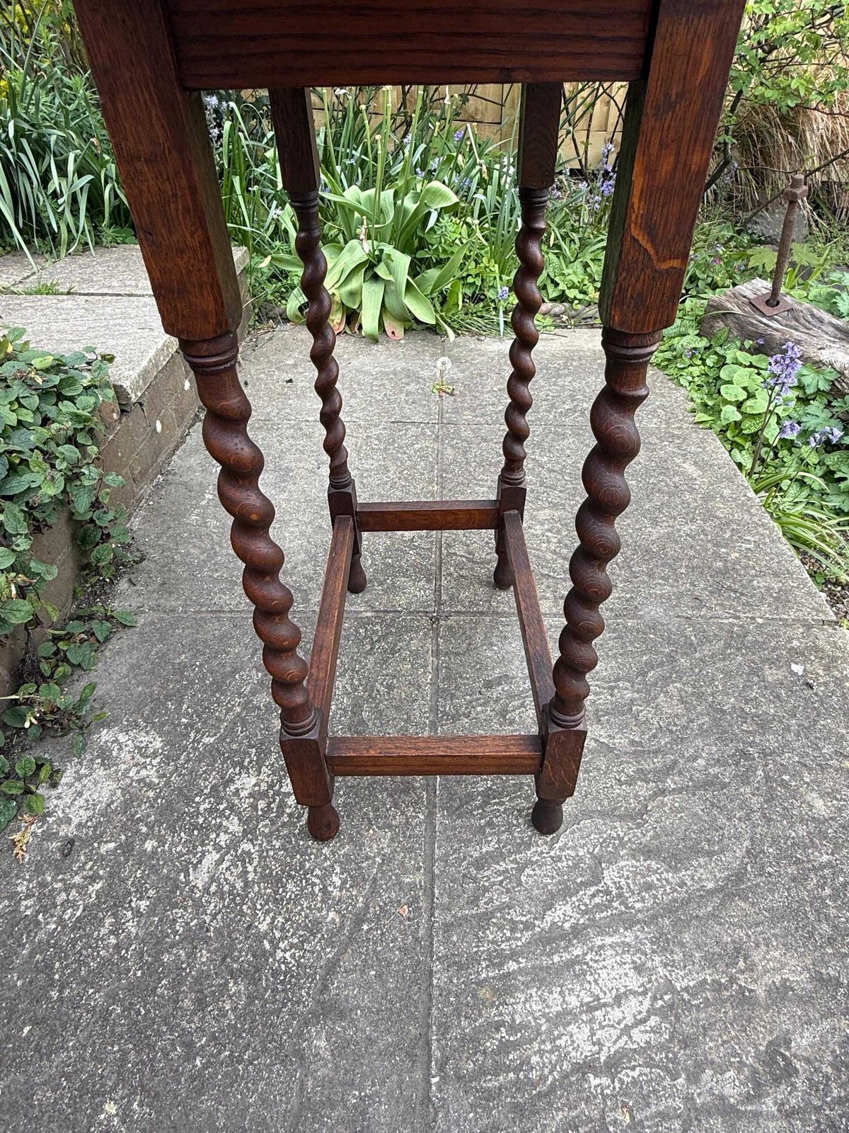 photo vinterior Vintage Oak Barley Twist Side Table, Bobbin Leg Occasional Table