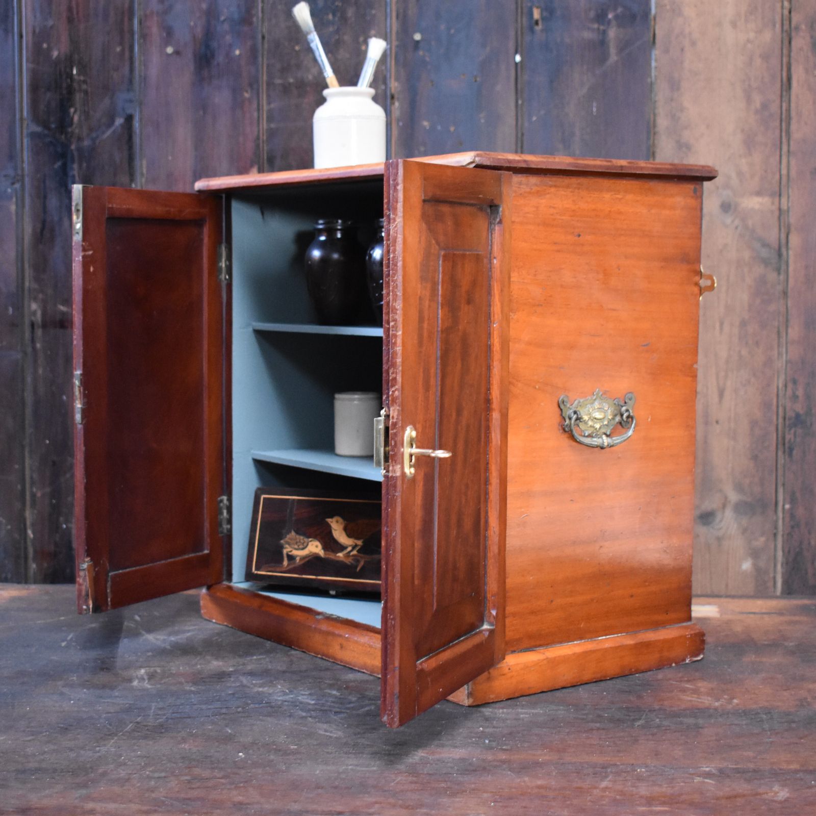Antique Victorian Mahogany Campaign Carry Handle Bathroom Kitchen Wall Cabinet photo 295.0