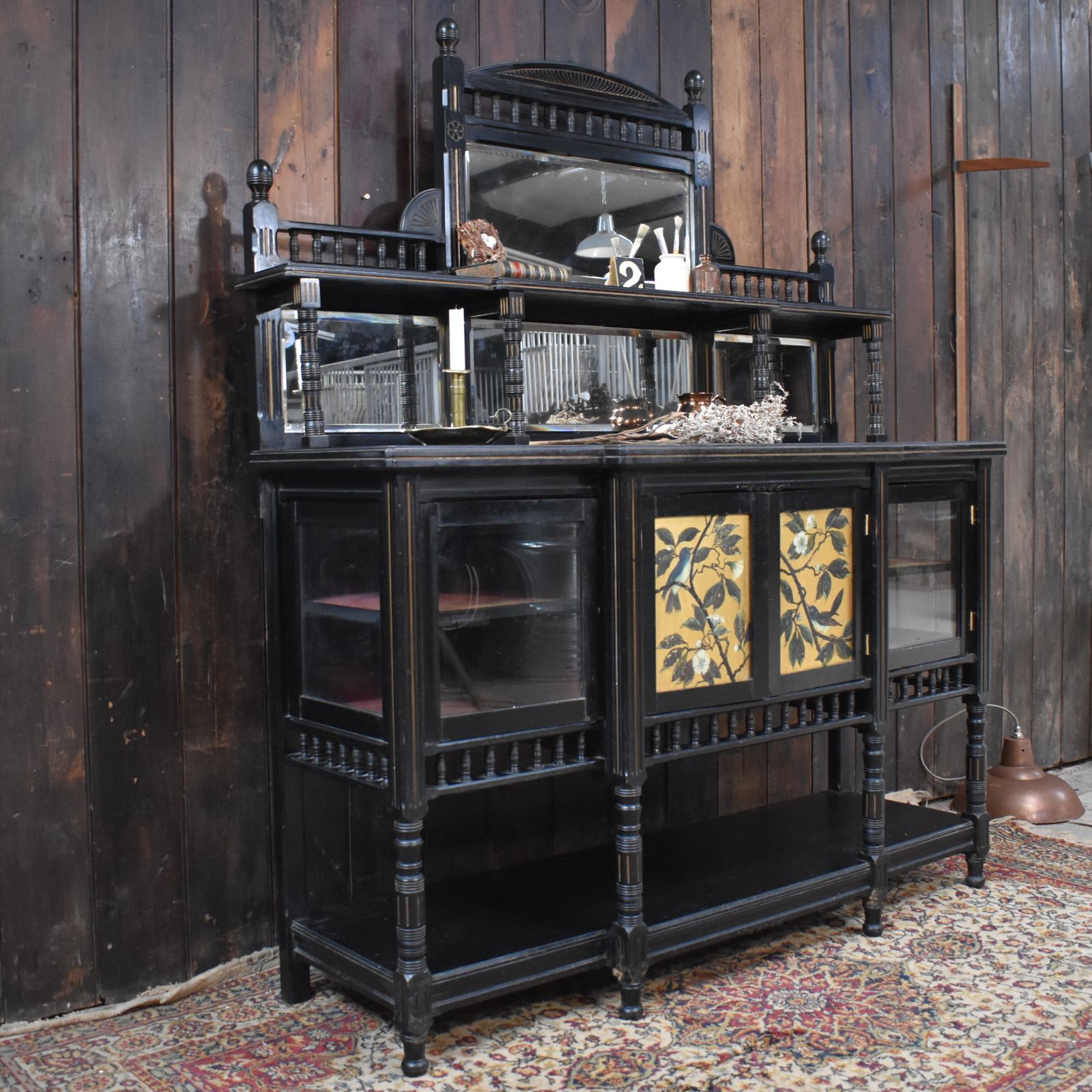 photo vinterior Antique Woof & Whitaker Aesthetic Movement Ebonised Gilt Bird Sideboard Buffet