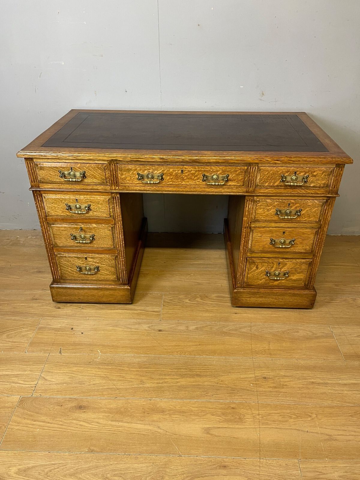 Arts And Crafts Golden Oak Three Part Desk With Inset Leather Top photo furniture