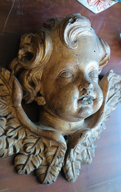 Large Antique Cherub Head, 17th Century Italian Baroque Style photo vinterior