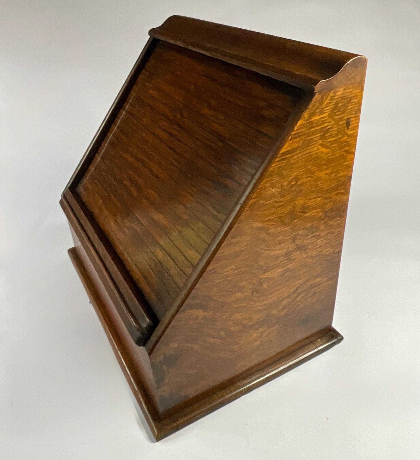 photo for sale Antique Edwardian Golden Oak Tambour Stationery Cabinet – C. 1900