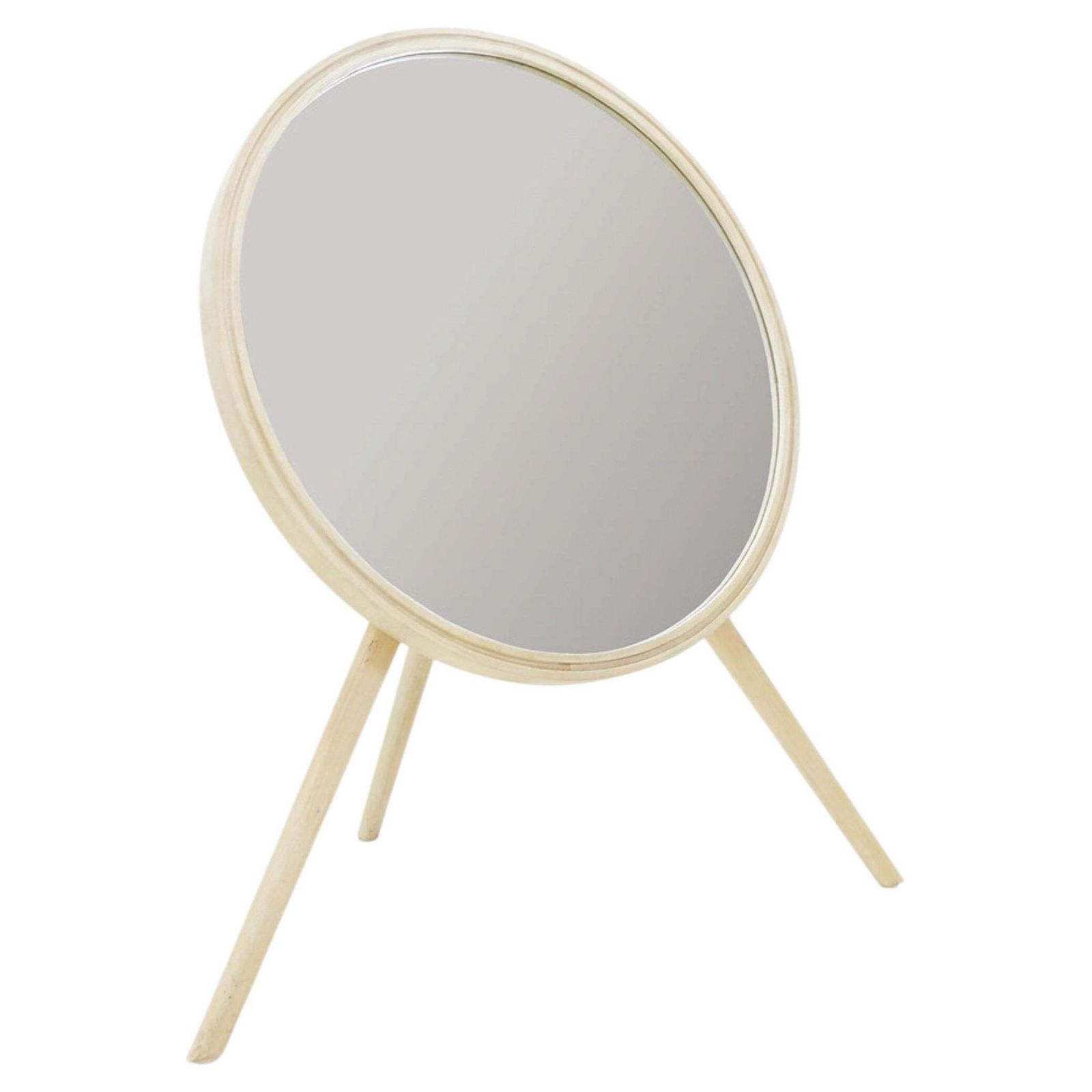 Round Tripod Floor Mirror In Whitewashed Wood: ø 85cm H: 114cm