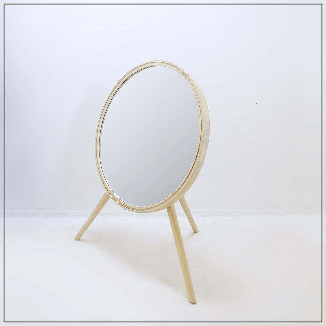 Round Tripod Floor Mirror In Whitewashed Wood: ø 85cm H: 114cm photo buy