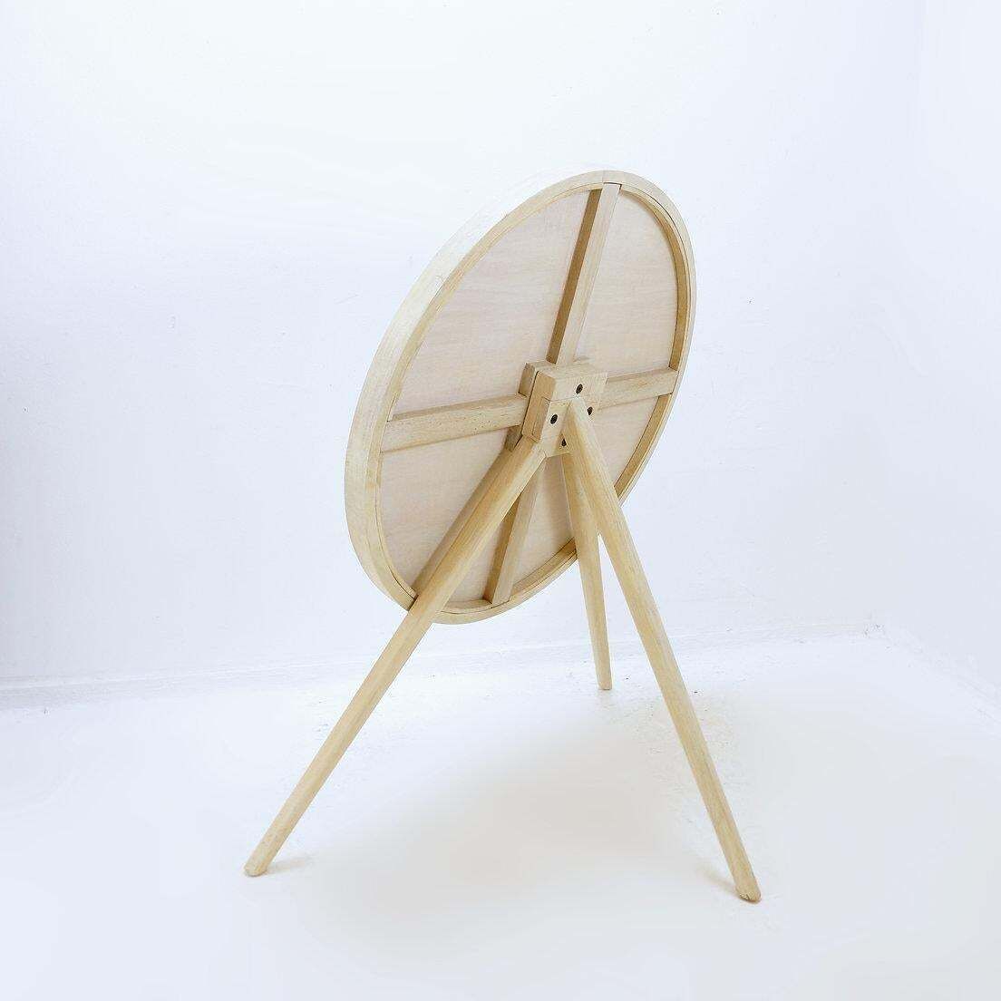 photo furniture Round Tripod Floor Mirror In Whitewashed Wood: ø 85cm H: 114cm