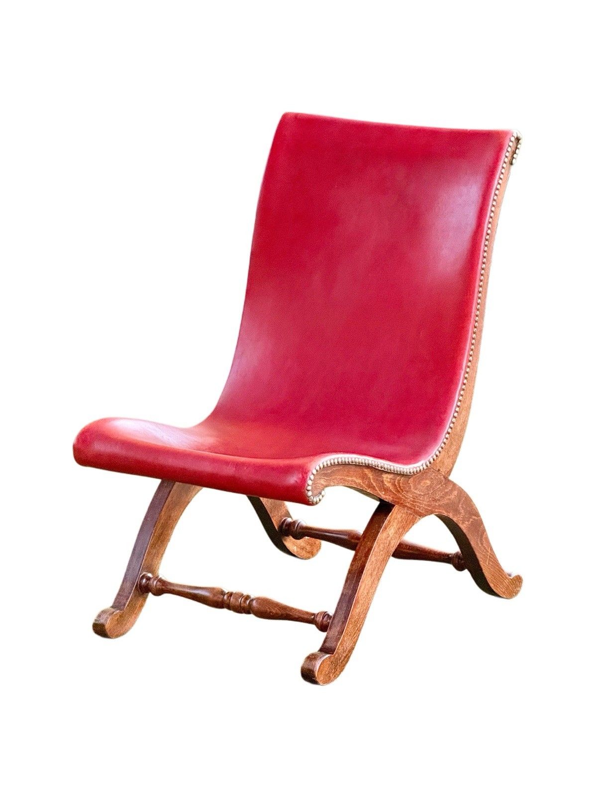 Pierre Lottier For Valmazan, Original, Spanish Red Leather  Slipper Chair, C1950