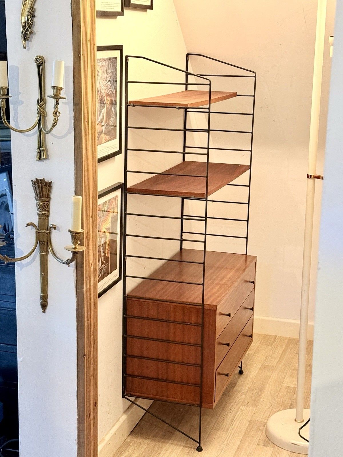 Brianco Teak And Metal Ladder Shelving Wall Unit photo vinterior