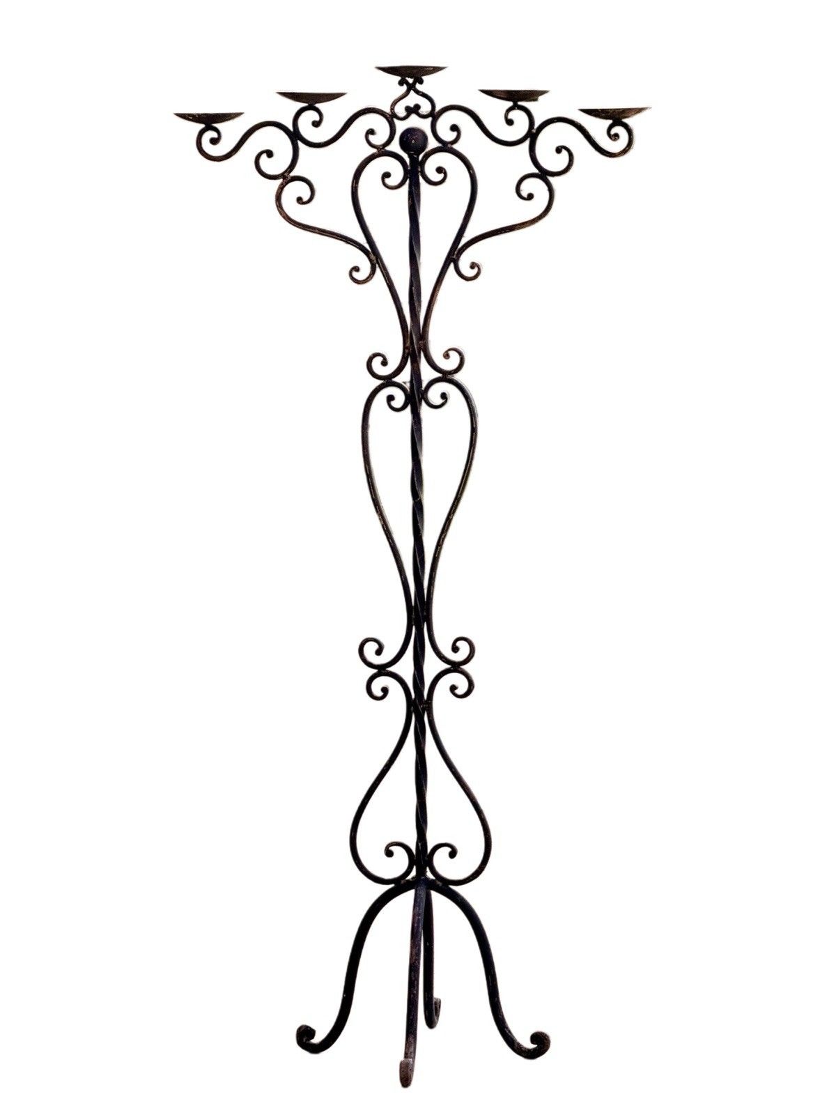 19th Century English Wrought Iron 5 Arm Pricket Candle Tree Candelabra H135cm