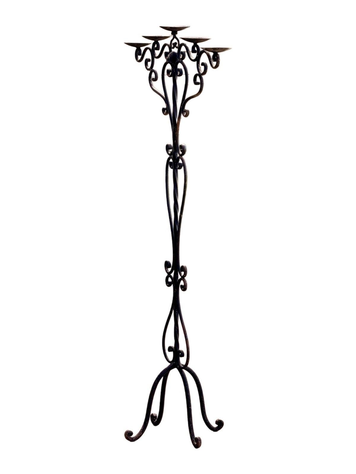 19th Century English Wrought Iron 5 Arm Pricket Candle Tree Candelabra H135cm photo for sale