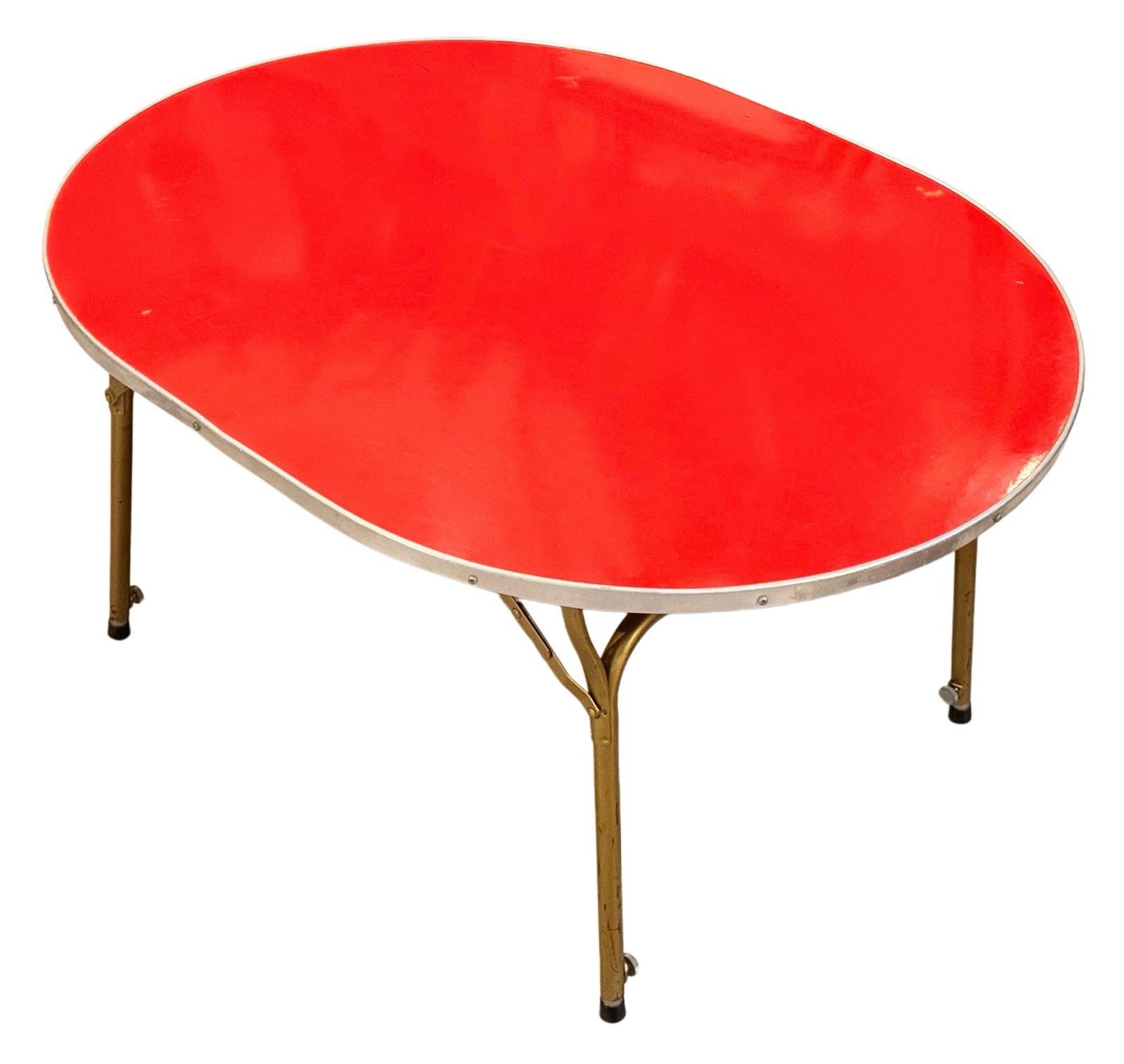 Vintage Lafuma Red Oval Folding Camping Table Height Adjustable French photo furniture