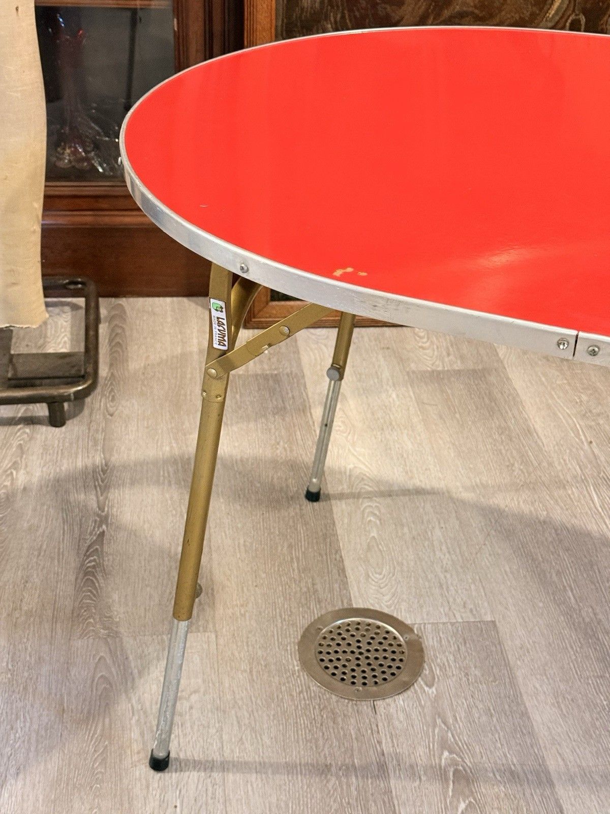Vintage Lafuma Red Oval Folding Camping Table Height Adjustable French photo Garden Furniture