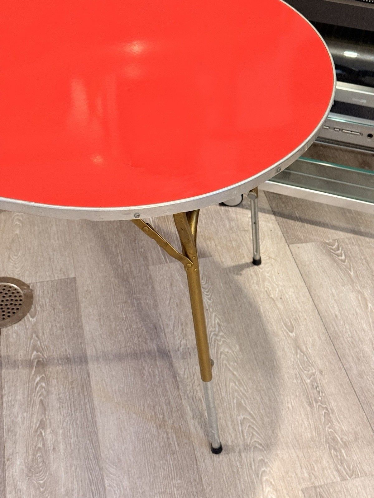 Vintage Lafuma Red Oval Folding Camping Table Height Adjustable French photo 150.0