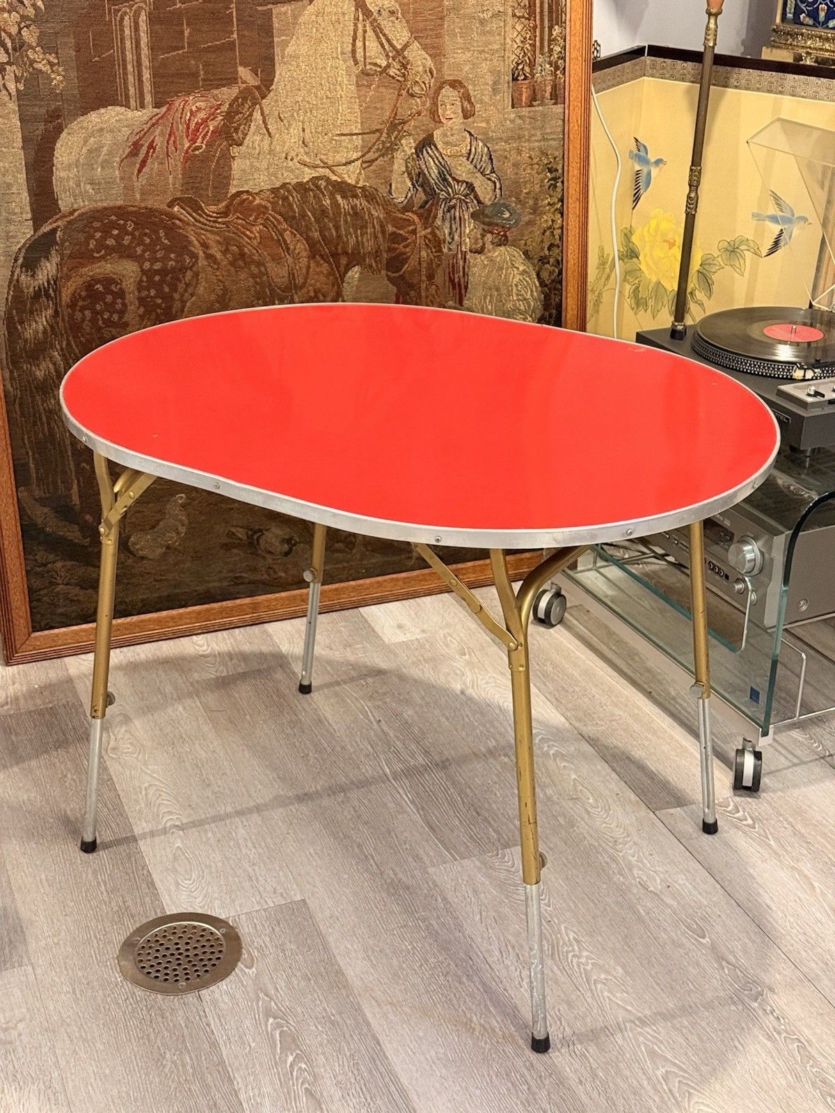 Vintage Lafuma Red Oval Folding Camping Table Height Adjustable French photo buy