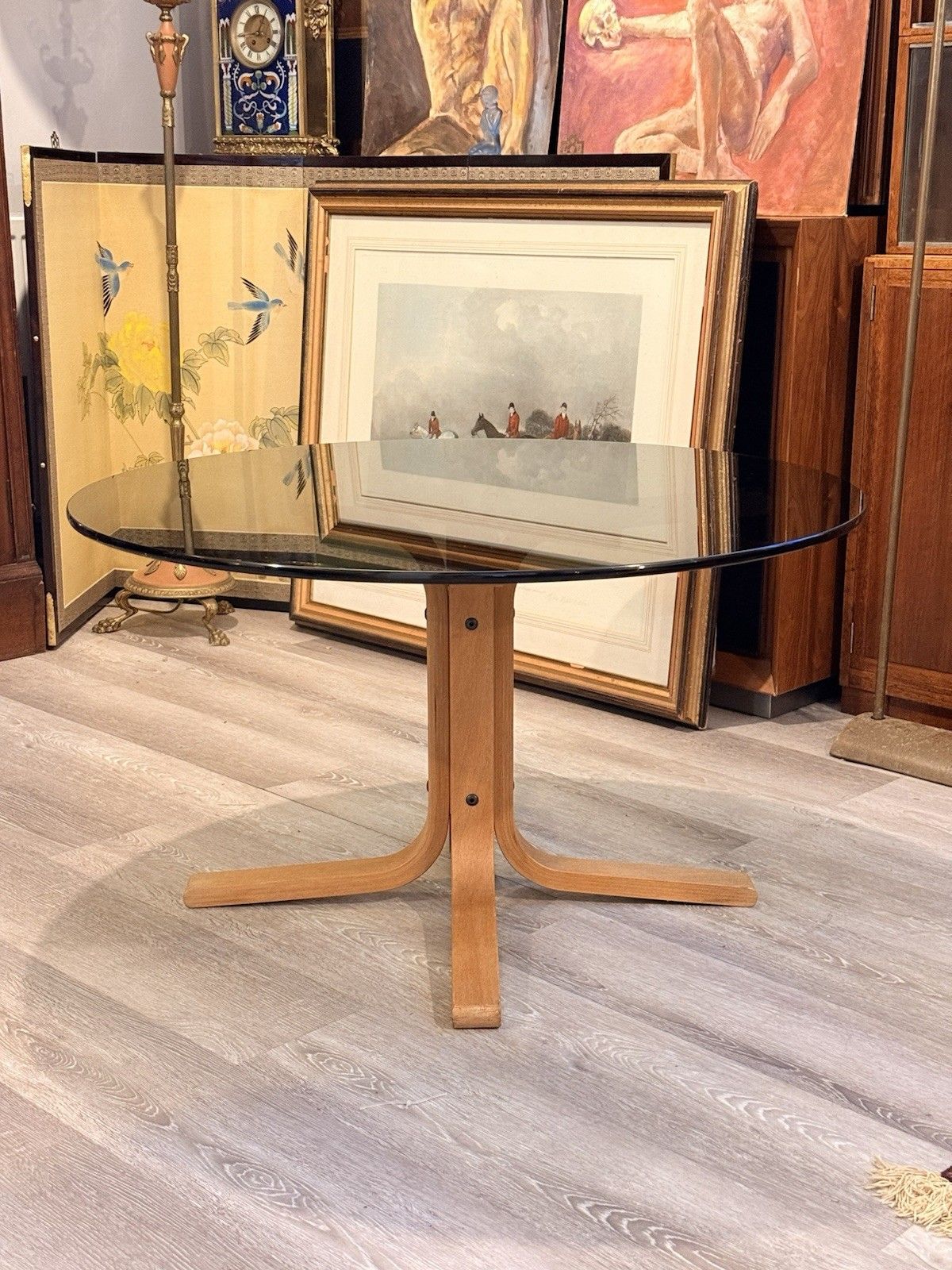 Vintage Ingmar Relling Westnofa Siesta Smoked Glass Coffee Table Bentwood photo for sale