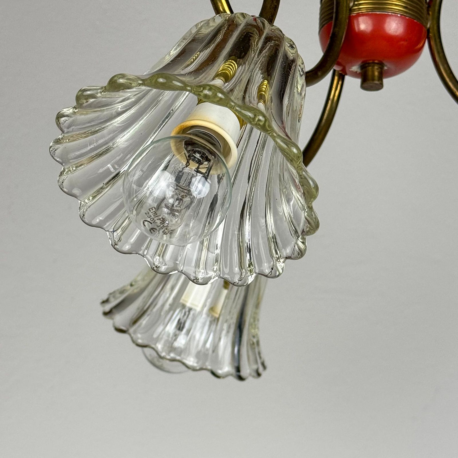 Vintage Murano Glass And Brass Chandelier, Italy 1950s photo Lighting
