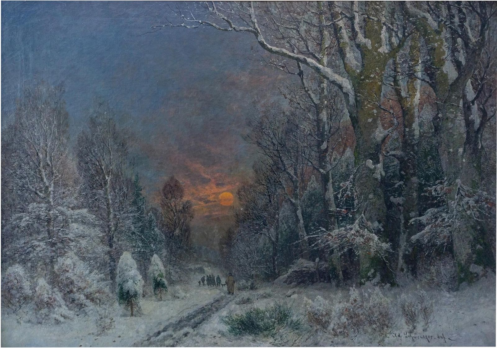 Winter Night Landscape Oil On Canvas By A. Gustav Schweitzer photo furniture
