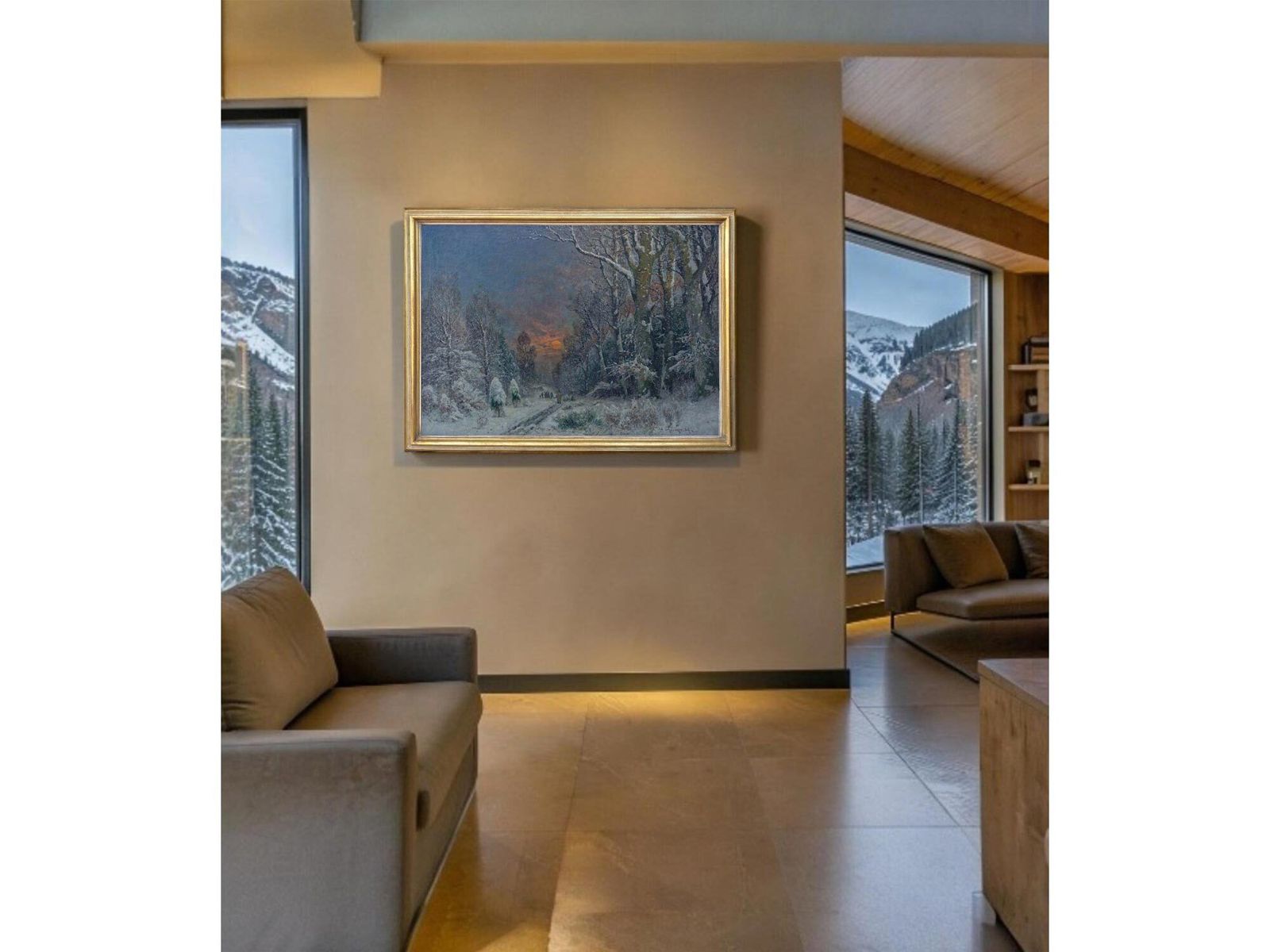 Winter Night Landscape Oil On Canvas By A. Gustav Schweitzer photo Art