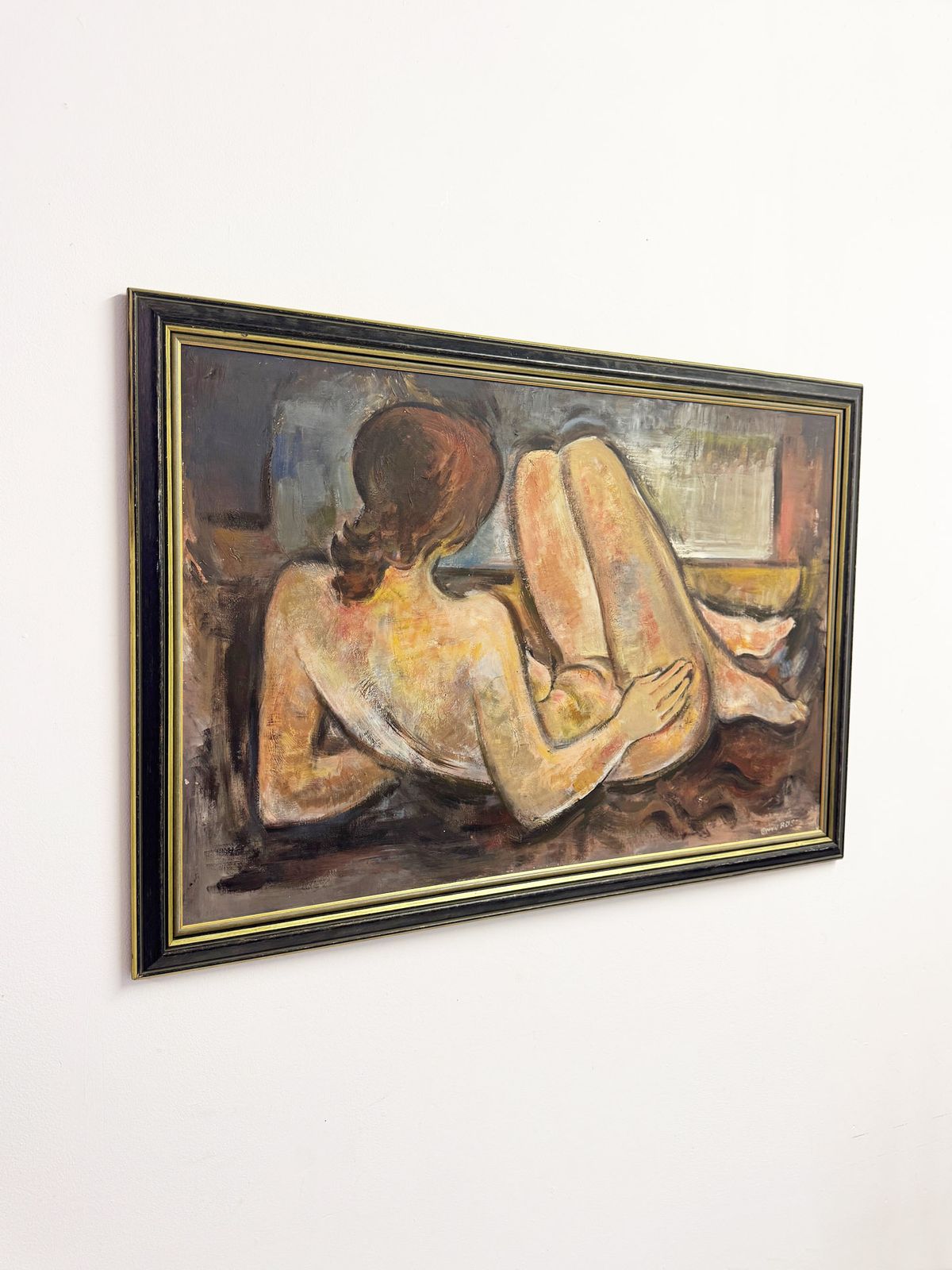Large Mid Century Reclining Female Nude Oil Painting By Gwyn Rees photo Art