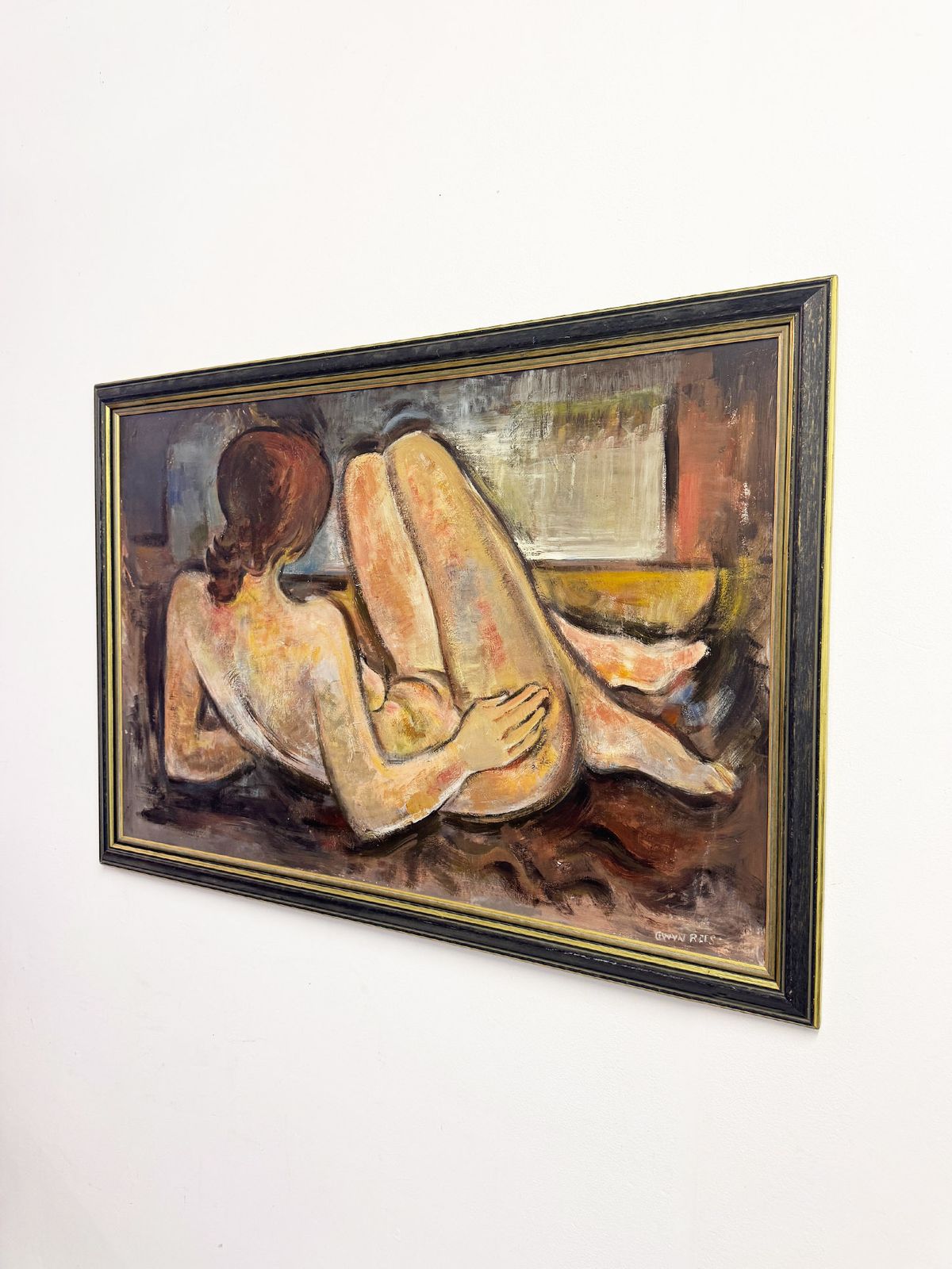 Large Mid Century Reclining Female Nude Oil Painting By Gwyn Rees photo vintage