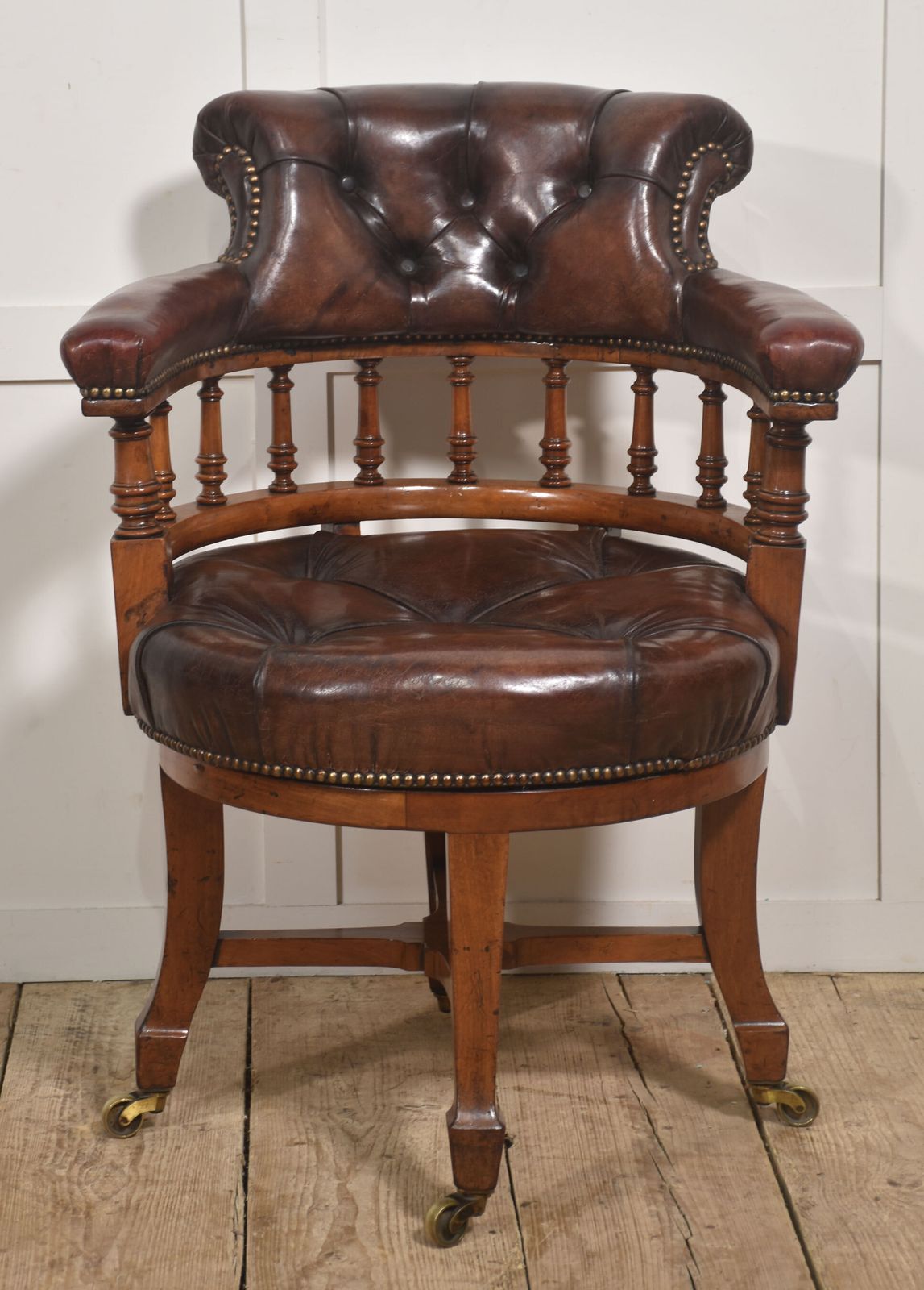 Late 19th Century Walnut Framed Revolving Desk Chair photo vintage